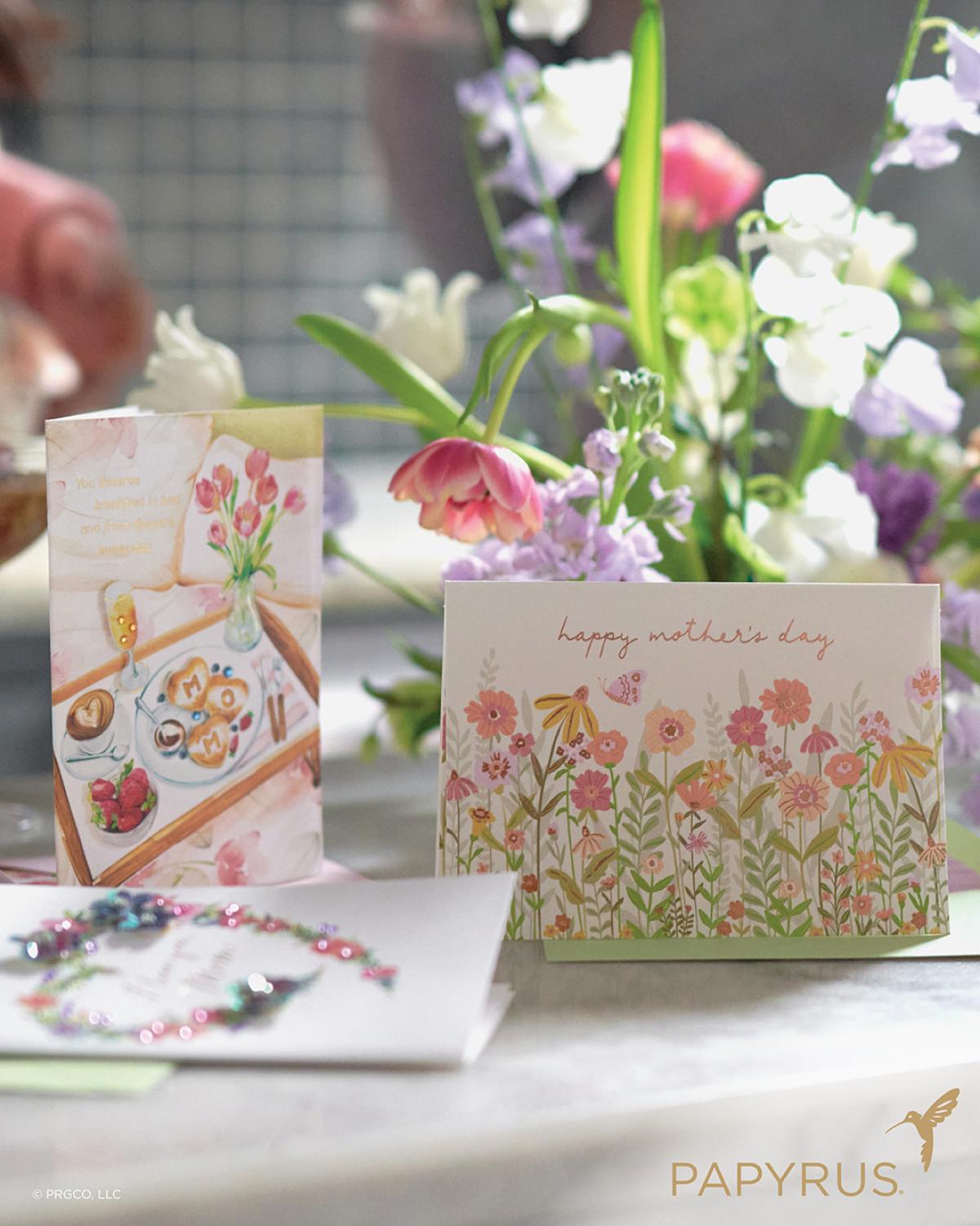 Papryus logo with Mother's Day cards and flowers
