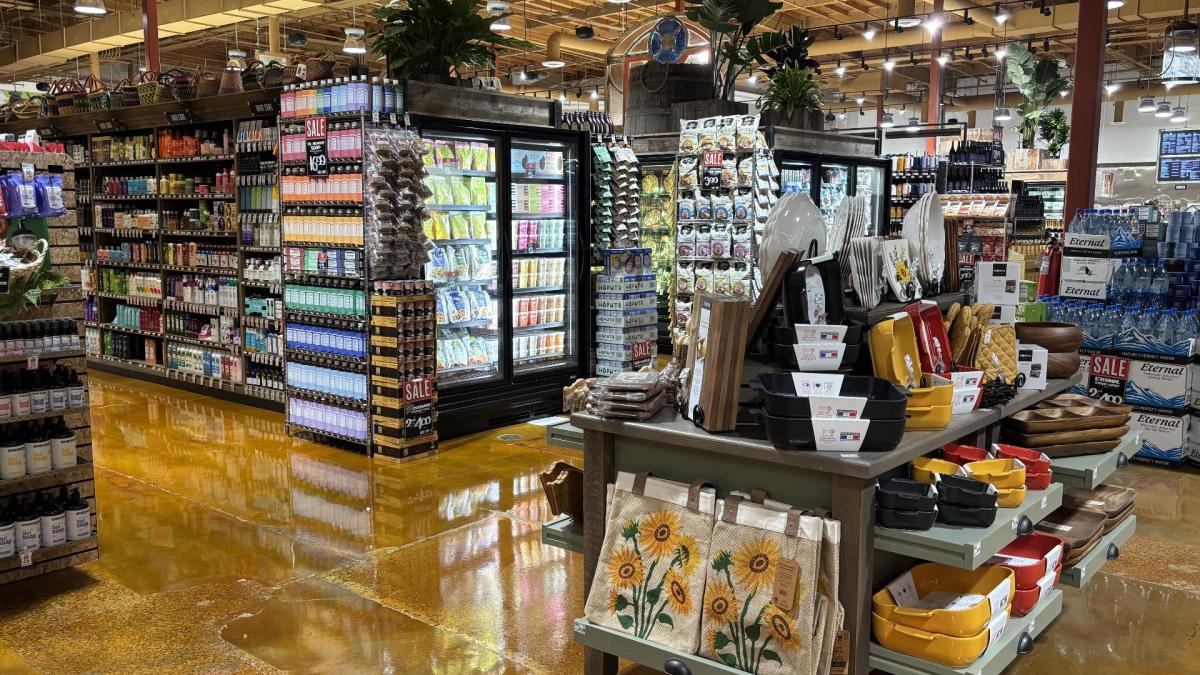 Inside of Granite Bay Nugget Market store showing aisles and displays of groceries, housewares, and more