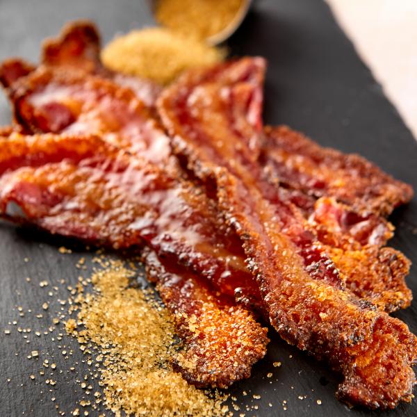Candied bacon with turbinado sugar