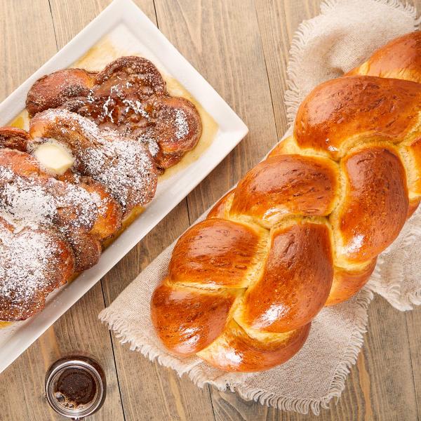 challah French toast with maple bourbon syrup