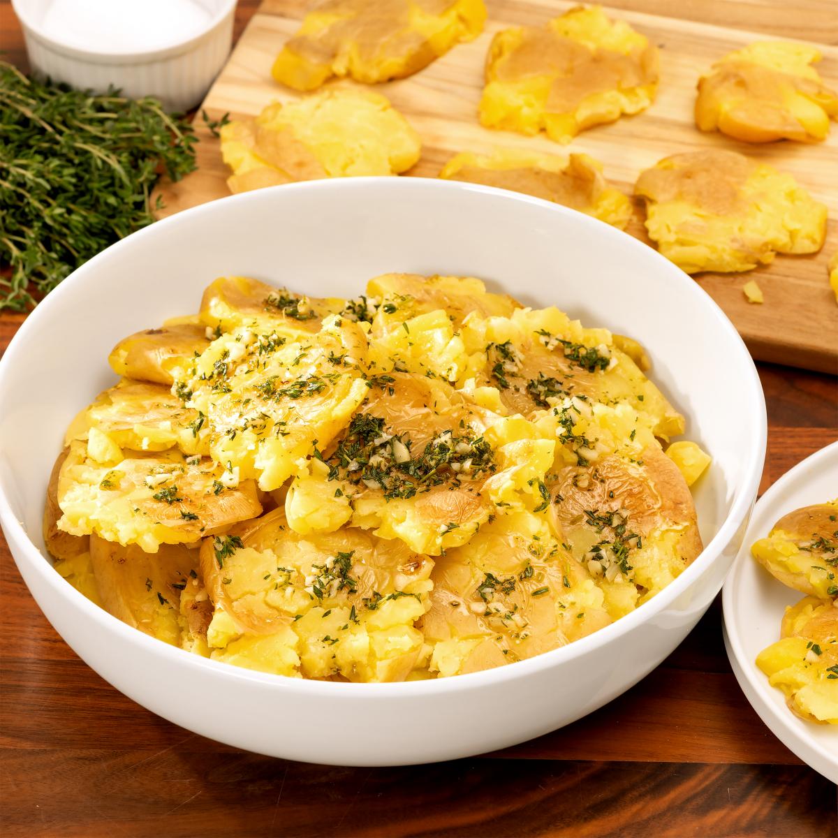 Crushed Marble Potatoes with Garlic and Thyme