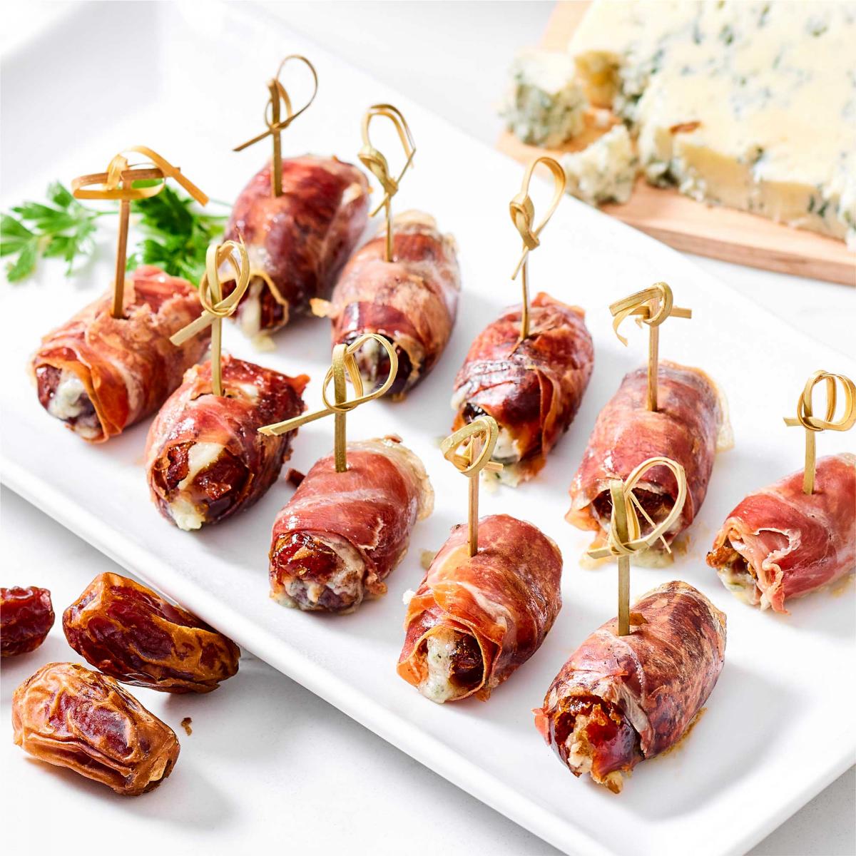 Devils on Horseback blue cheese stuffs dates wrapped in proscuitto