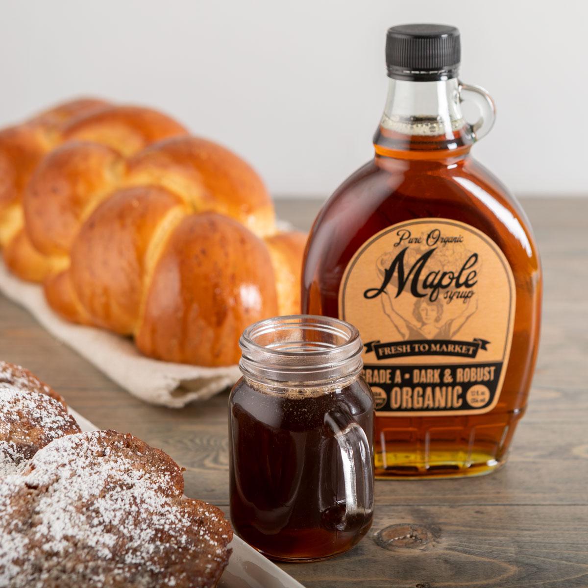 fresh to market maple syrup with challah and French toast
