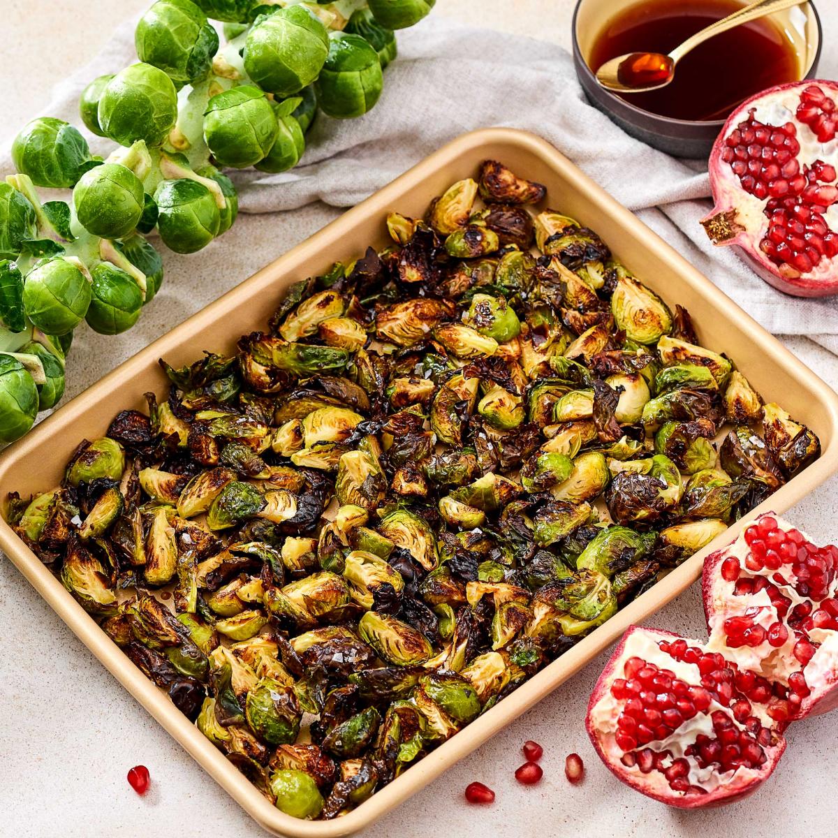 Roasted Maple Brussels Sprouts with Pomegranate Molasses
