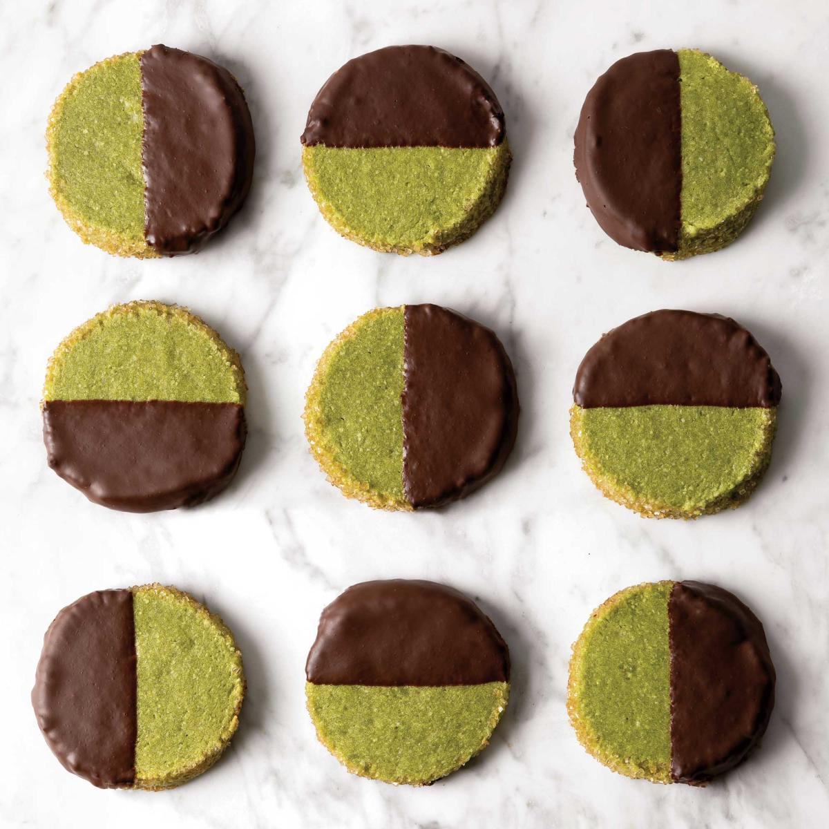chocolate matcha almond shortbread cookies