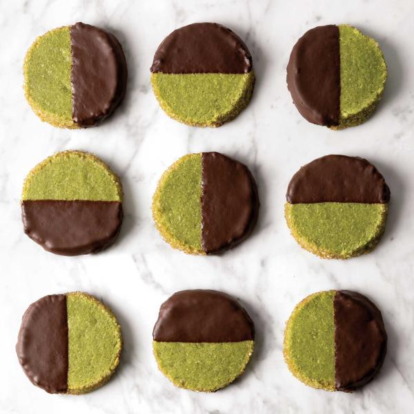 chocolate matcha almond shortbread cookies