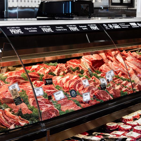 Meat case at Granite Bay Nugget Market full of fresh beef cuts