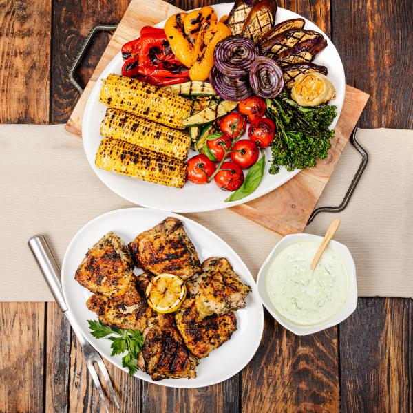 grilled chicken and grilled veggies
