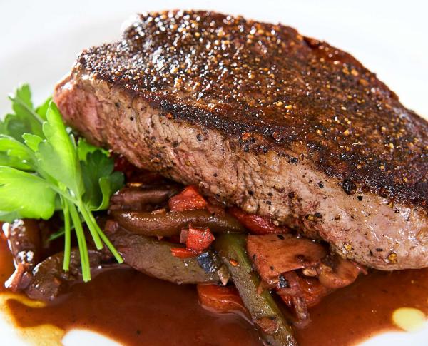 Peppered Beef Filet with Mushroom Port Reduction