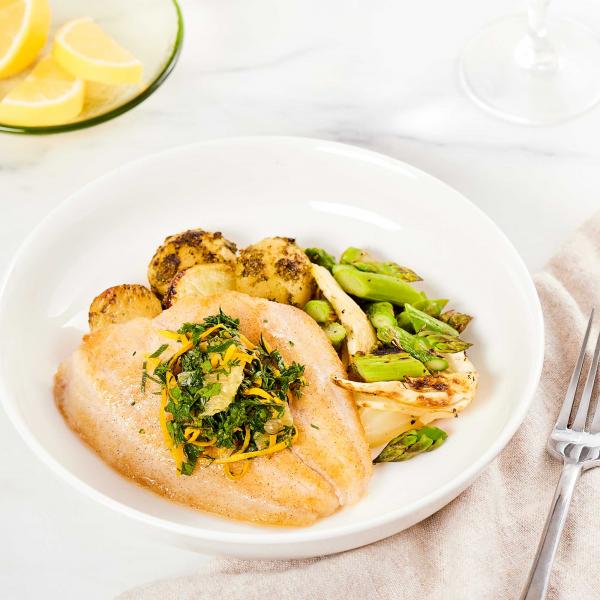 Petrale Sole with Meyer Lemon Caper Dill Gremolata