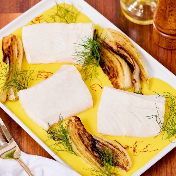 Poached Halibut with Saffron Fennel Cream