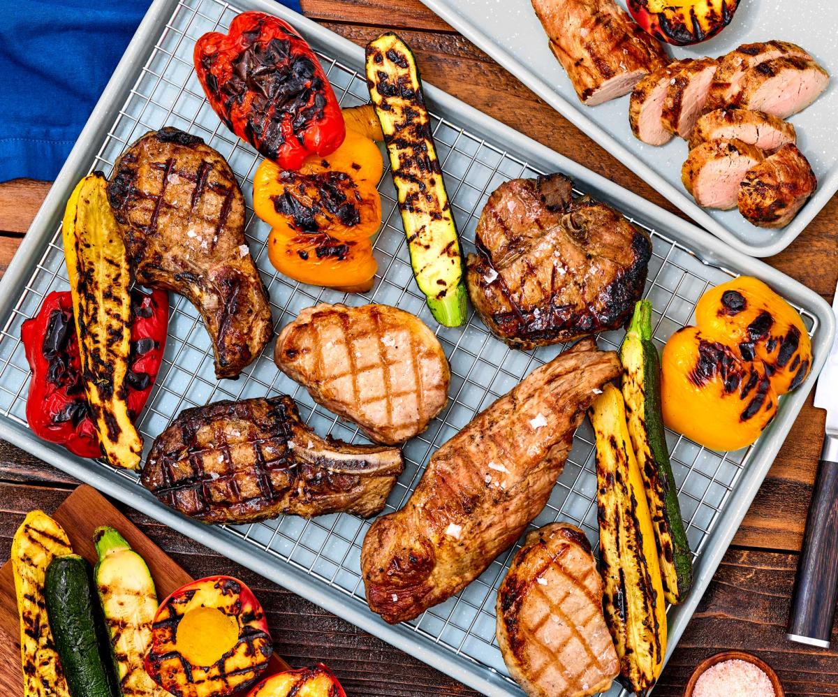 Grilled Mixed Pork including Tenderloin, Boneless chops, bine-in chops (rib chop and t-bone chop)