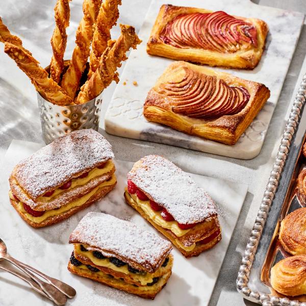 Puff Pastry laminated dough (no yeast) Group shot with Napoleons, Fruit Tarts & Cheese Twists