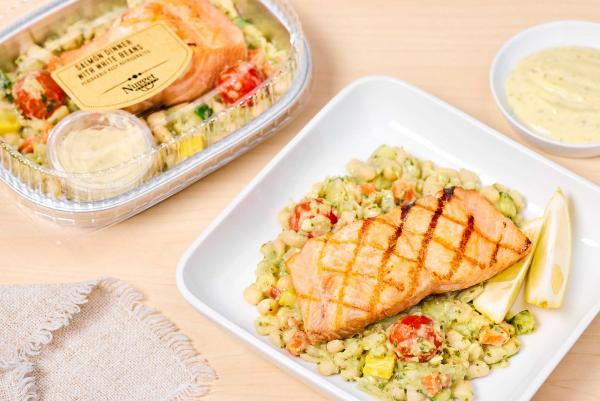 Salmon Dinner with White Beans in package and plated