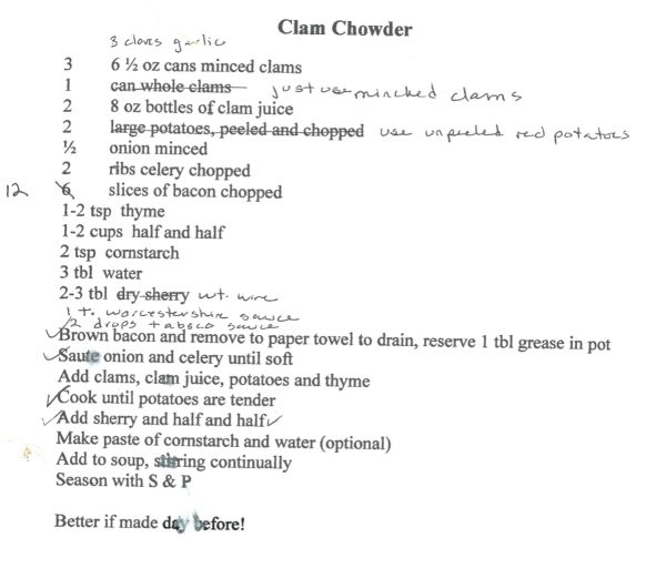 Original Family Recipe for Clam Chowder