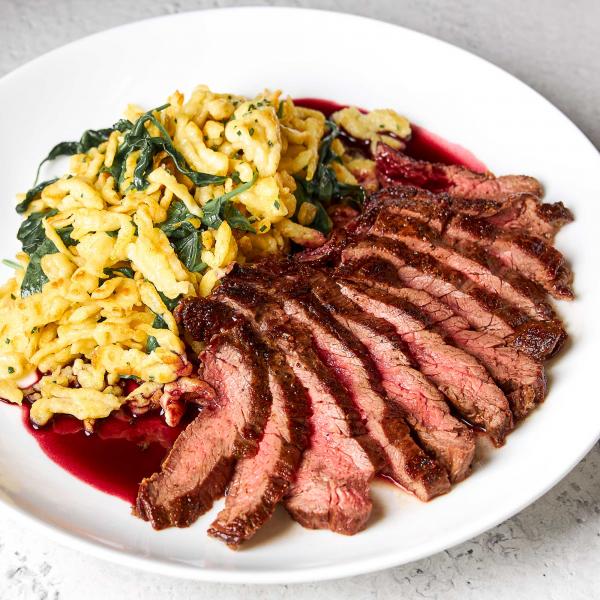 Seared Bavette with Spaetzle