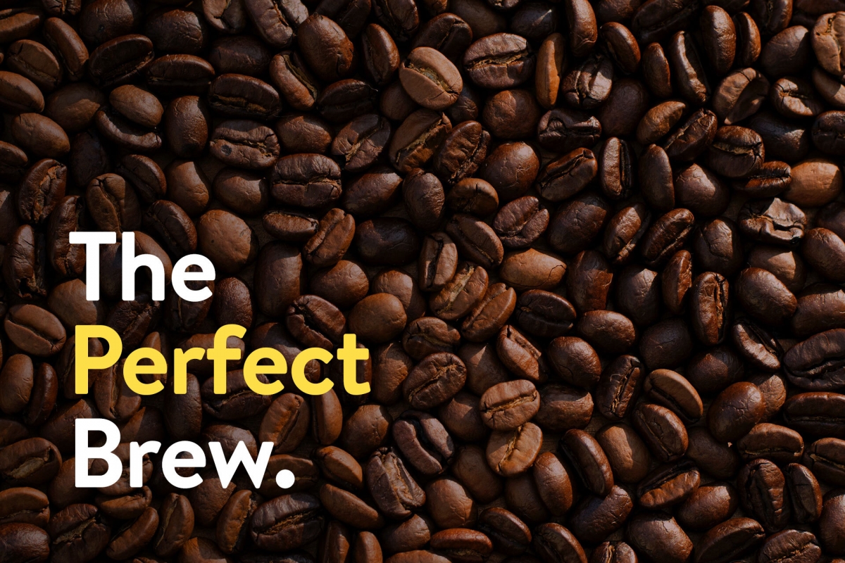 coffee beans with text: the perfect brew.