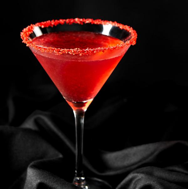 vampire kiss cocktail with red sugar rim