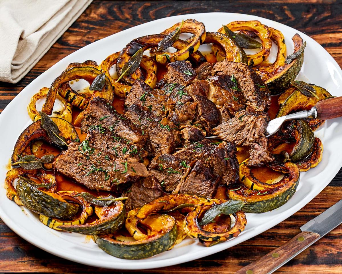 Cider-Braised Wagyu Chuck Roast with Kabocha, Delicata & Browned Butter Sage