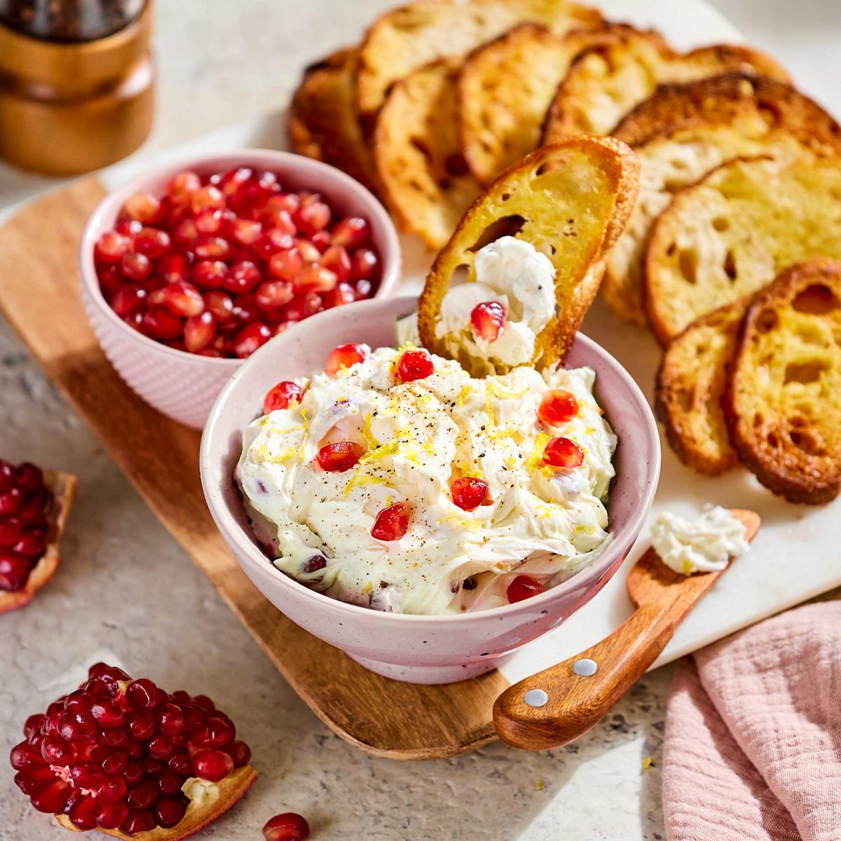 Whipped Goat Cheese & Pomegranate Dip with Crostini
